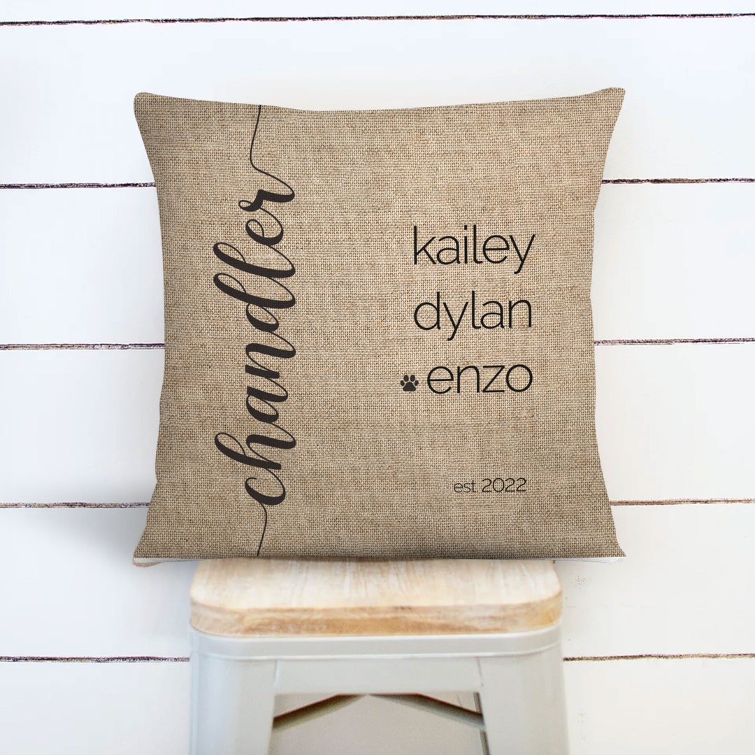 Family Names Throw Pillow Last First Names W/ Optional Pet Names Pillow