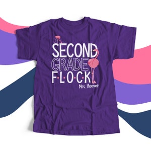 Teacher shirt | team teacher shirts | back to school shirts | teachers pink flamingo flock personalized teacher DARK shirt 22MSCL-037-D