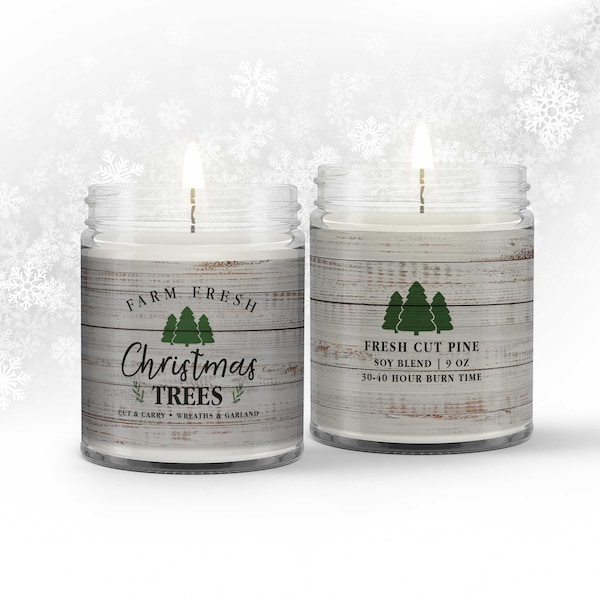 farmhouse christmas candle trees candle | fresh cut pine scent christmas tree scent candle cute candle christmas candle home decor