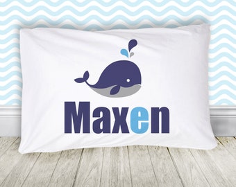 Blue whale pillowcase - personalized boy pillowcase / pillow PIL-010