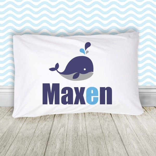 Blue whale pillowcase - personalized boy pillowcase / pillow PIL-010
