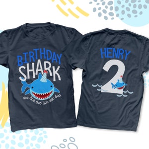 birthday baby shark shirt | first birthday baby shark DARK tshirt | baby shark doo doo shirt | front back birthday shirt sharks 22BD-126-D