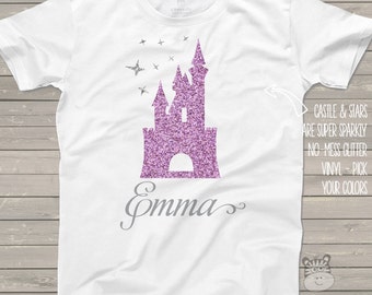 Personalized glitter castle Tshirt - sweet shirt for your little princess