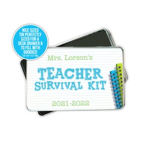 Teacher gift | teacher survival kit tin | personalized teacher name and school year gift | back to school survival kit tin box tin-002