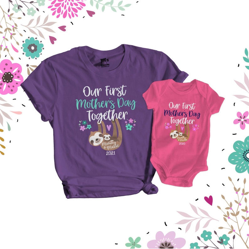 First Mothers Day shirt set mommy baby first Mothers Day sloth dark shirt set sweet first mothers day gift shirts 22MD-010-DSet image 3