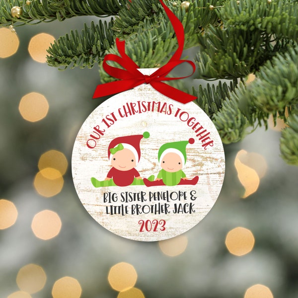 Baby's first Christmas ornament personalized for the whole family - brothers and sisters and all  MRA-001