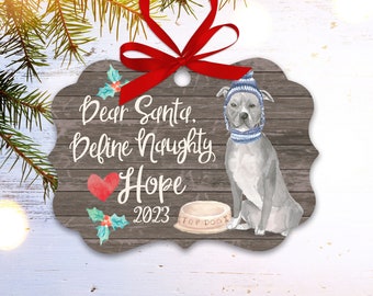 Blue Pittie pit bull dog ornament | funny pittie lover ornament | dear santa define naughty | blue pittie dog Christmas ornament  MBO-043