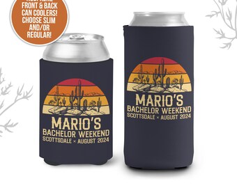 Bachelorette or Bachelor party can coolie favors | desert cactus personalized beverage insulators | slim or regular can size MCC-293
