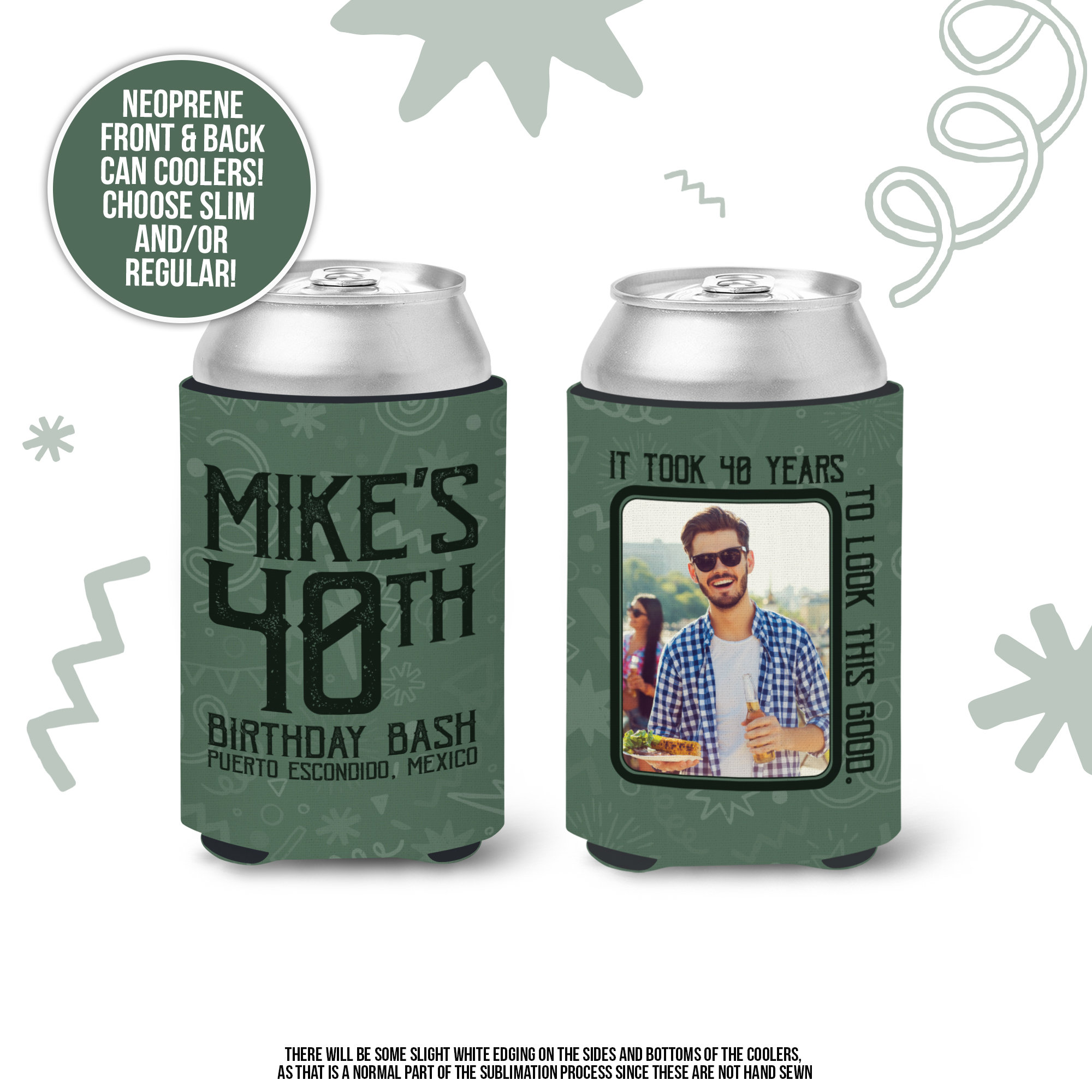 Personalized 50th Birthday Can Cooler Favors, Birthday Can Cooler