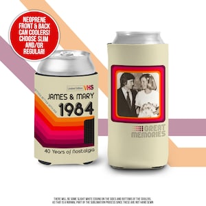wedding anniversary party favors slim or regular can coolie | personalized great memories nostalgia can cooler retro anniversary MCC-172-A