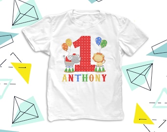 circus 1st birthday shirt PRIMARY COLORS - circus elephant lion theme birthday party shirt 22BD-015-A
