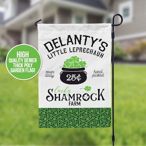 St. Patrick&#39;s Day Garden Flag | lucky shamrock farm irish house flag | little leprechaun garden flag without flag stand GDN-FLAG027