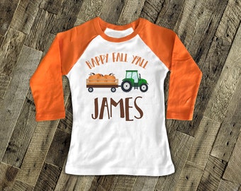 fall tractor personalized baseball raglan shirt kids tractor shirt tractor and pumpkins happy fall yall shirt tractor shirt 22SNLF-044-R