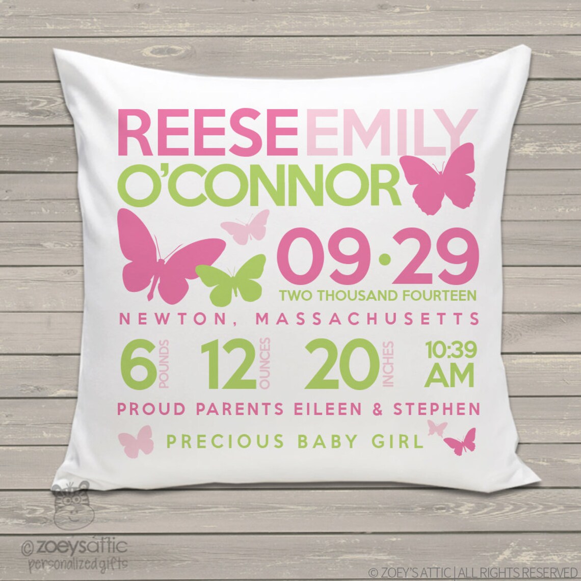 Birth Announcement Pillow New Baby Gift Butterfly Custom Throw Etsy