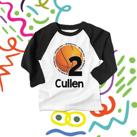 birthday boy basketball shirt - customized with birthday boys name and age and colors raglan style 22BD-071-R