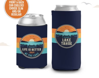 Vacation can coolies | life is better at the lake vacation can coolers | lake trip personalized slim or regular size can coolies MCC-278