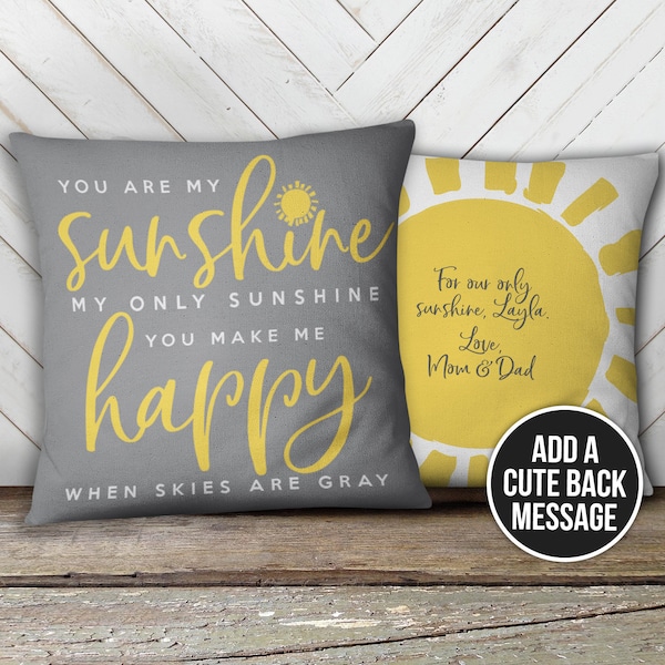 You are my sunshine pillow - throw pillow customized you are my sunshine lyrics throw pillow with optional back print/pillow insert PIL-087