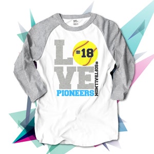 Softball mom heathered LOVE three quarter sleeve ADULT raglan baseball shirt - 22SPRT-012-RHeather