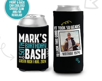 Personalized 50th Birthday Can Cooler Favors, Birthday Can Cooler
