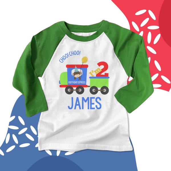 Birthday express train shirt - childrens personalized choo choo train sporty raglan style birthday shirt 22BD-082-R