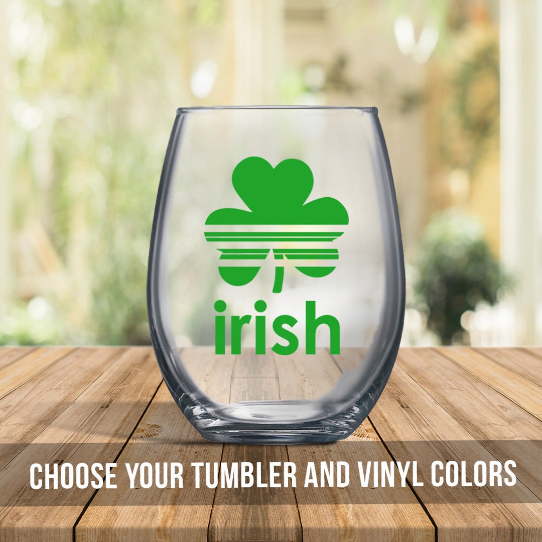 St. Patrick's Day Wine Glass Striped Shamrock Irish Stemless Red or