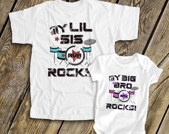 big brother little sister rockstar t-shirt set - sibling rock star shirt set - MROK-006-set