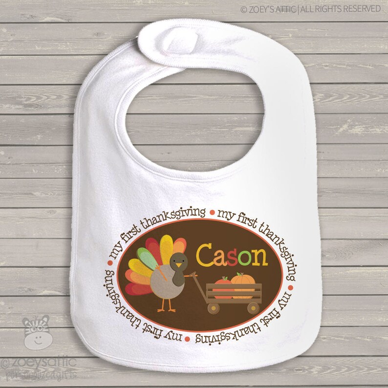 baby/'s first thanksgiving bib adorable my first turkey day baby bib for boy or a girl SNLF-033