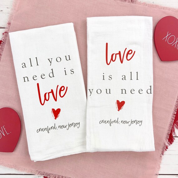 Valentine Cotton Tea Towel Set All You Need is Love love is All