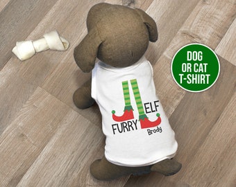 Funny furry elf Christmas dog tshirt - perfect holiday tee for your pooch SNLC-009