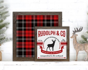 letreros navideños perfectos para superponer marcos navideños rudolph & co alimentación de renos premium cena milagrosa marcos de capas a cuadros rojos y negros