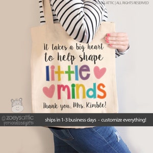 teacher tote bag - adorable teacher tote for kindergarten, first grade - teacher gift big heart to help shape little minds 22MSCL-022-BBag