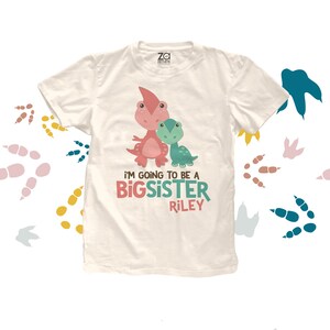 Big sister shirt-dinosaur big sister or big sister to be announcement t-shirt MDNO-013 Short Sleeve Natural