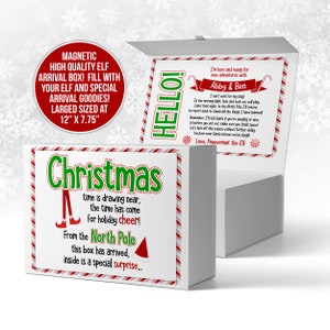 elf arrival gift box | christmas elf gift box for elf arrival and elf goodies elf hello box christmas elf arrival idea box keepsake elf box