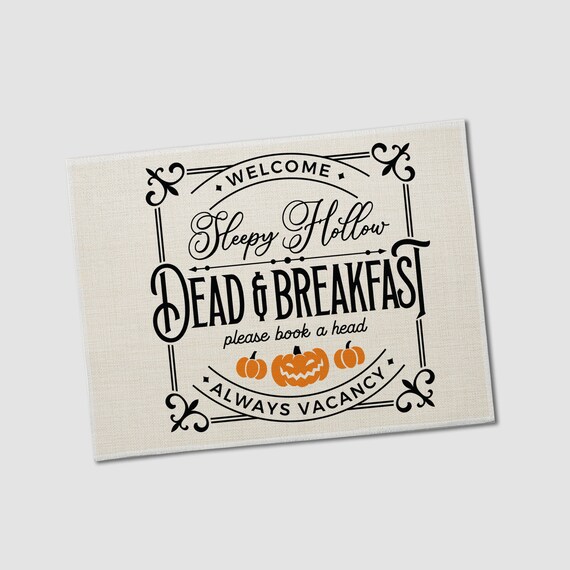 halloween placemat sleepy hollow table setting decor dead & breakfast placemats linen placemats halloween table setting  placemat-005