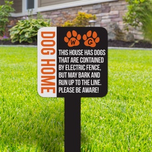 Pet yard sign | dogs contained by electric fence lawn sign | dog home please be aware square aluminum yard sign yrd-sign-006