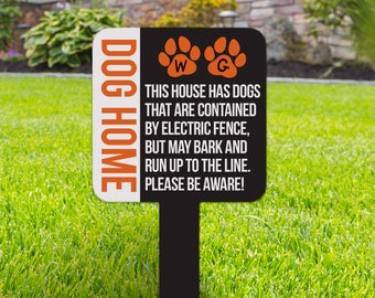 Pet yard sign | dogs contained by electric fence lawn sign | dog home please be aware square aluminum yard sign yrd-sign-006