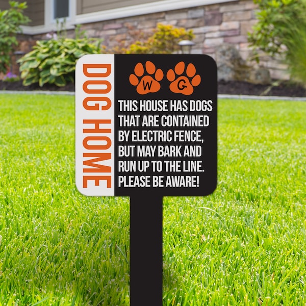 Pet yard sign | dogs contained by electric fence lawn sign | dog home please be aware square aluminum yard sign yrd-sign-006