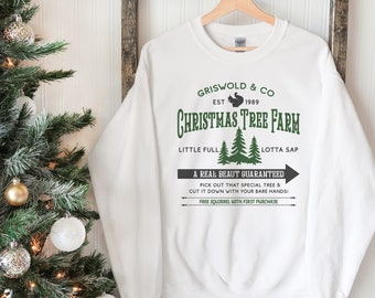 christmas sweatshirt | real beaut christmas tree farm adult unisex crew neck sweatshirt | griswold & co christmas holiday simple sweatshirt