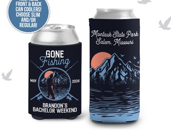 Bachelor Weekend can coolies | gone fishing personalized beverage insulators | fishing trip can coolie MCC-083