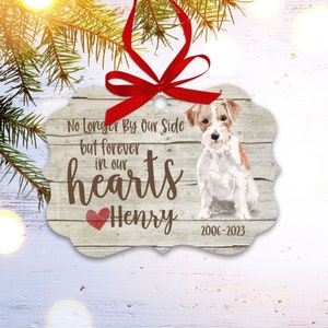Pet memorial Christmas ornament | forever in our hearts dog ornament | no longer by our side dog memorial ornament | MBO-067-dog