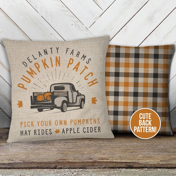 fall farm pumpkin patch pillow | personalized pumpkin patch pillow | fall farm decor pillow | halloween pumpkin patch throw pillow | PIL-155