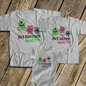 Matching sister brother little MONSTER sibling shirts matching set of three for ANY combination MMST-005 image 2