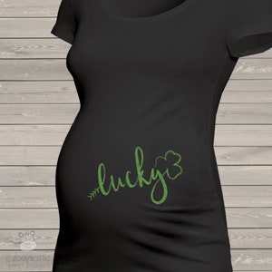 St. Patrick's Day maternity or non maternity DARK shirt | glitter lucky pregnancy announcement shirt | glitter or foil vinyl lucky top