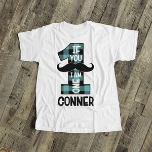 Mustache first birthday boy shirt - if you mustache I am one (or any age) birthday personalized t-shirt 22BD-055