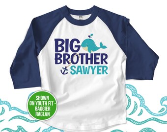 Nautical big brother shirt big brother to be nautical anchor and whale personalized raglan shirt MBEH-001NR