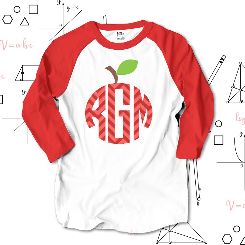 Monogram shirt for teachers chevron apple monogram ADULT raglan shirt perfect for all Fall activities 22MSCL-019-R image 2