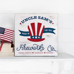 Made in the USA 4th of july farmhouse rustic decor uncle sam&#39;s fireworks co. fourth of july firework wood signs decorations americana decor