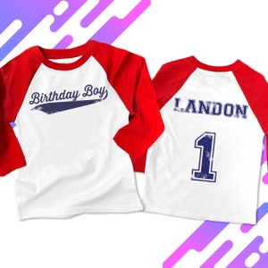Birthday Boy shirt perfect for the baseball, sports themed birthday party baseball raglan shirt 22BD-080-R image 1