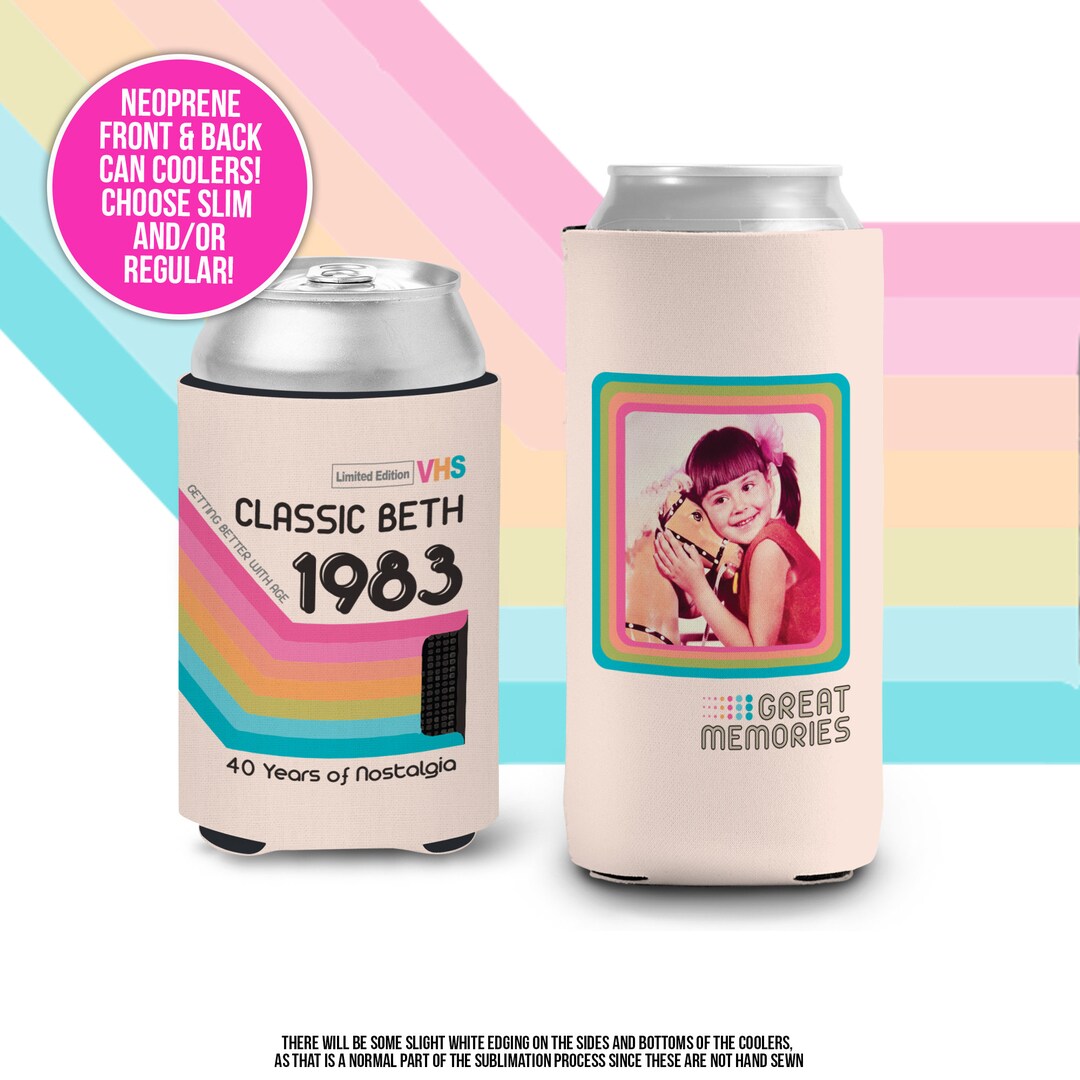 30th Birthday Coolers Retro 90s Colors Photo Slim Regular Can Coolies Personalized Classic