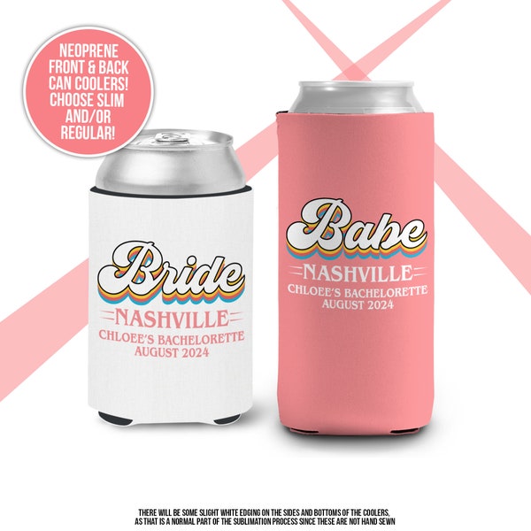 Bachelorette party can coolies | bride or babe party beverage insulators | slim or regular can size bachelorette wedding party favor MCC-096